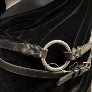 POLO RALPH LAUREN BRAIDED O-RING BUCKLE LEATHER DOUBLE WRAP ART DECO BELT